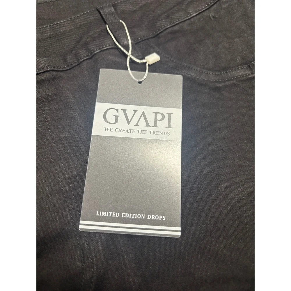 Guapi NEW Men's Rhinestone Flame Jeans Black Distressed Denim Slim‎ Fit Size 40